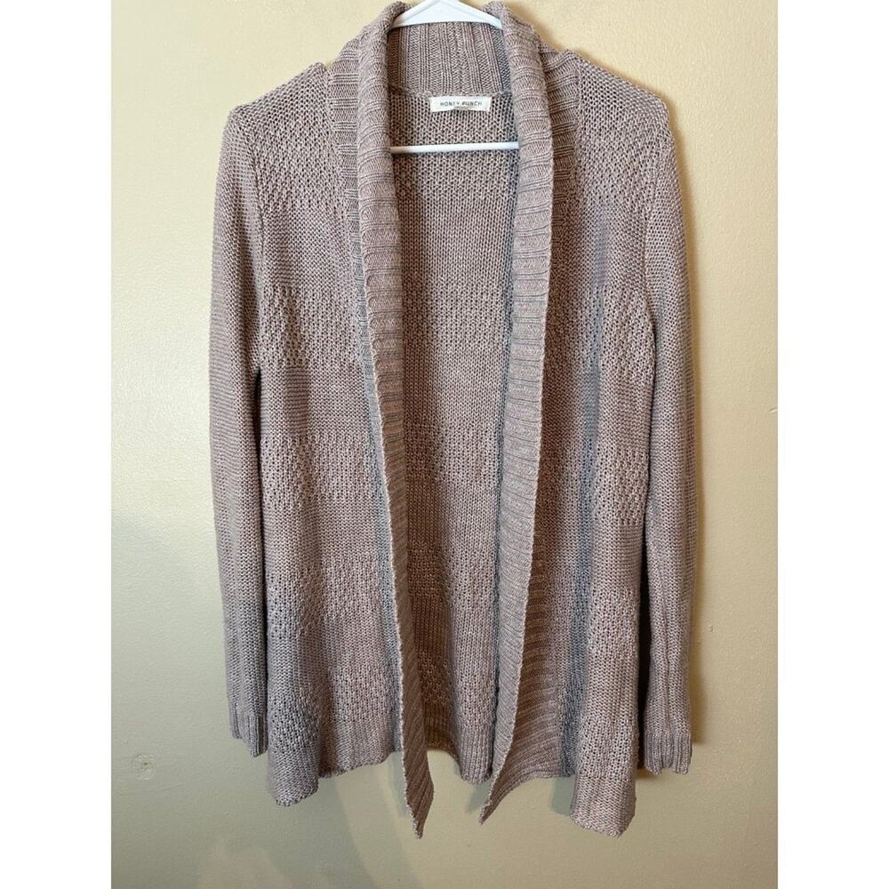 Honey Punch Knit Cardigan Small Open Front Sweater Neutral Women